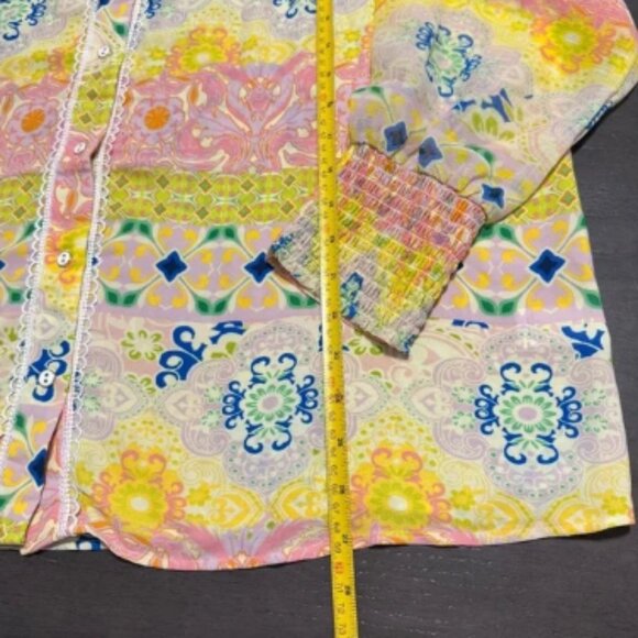 CYNTHIA ROWLEY Plus Long Sleeve Multicolor Blouse Size 1X - Picture 6 of 8